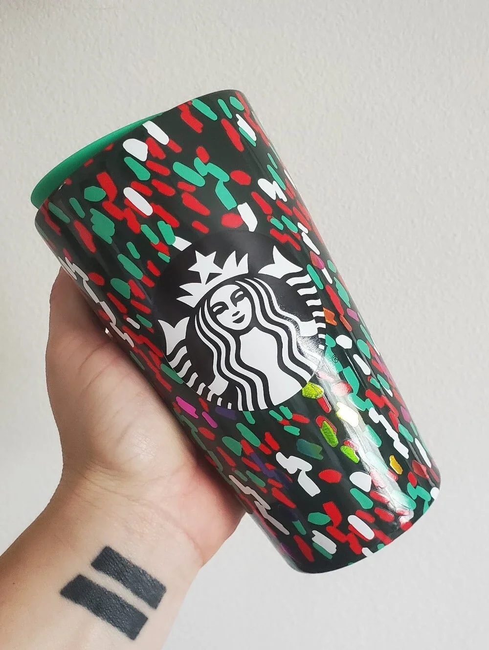 NEW Starbucks 2019 Holiday Green Confetti Double Wall Ceramic Hot Cup 12oz
